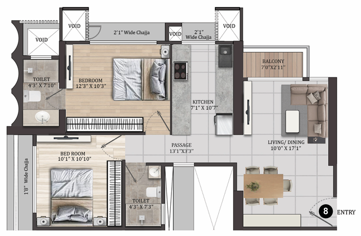 2 BHK Floor Plan